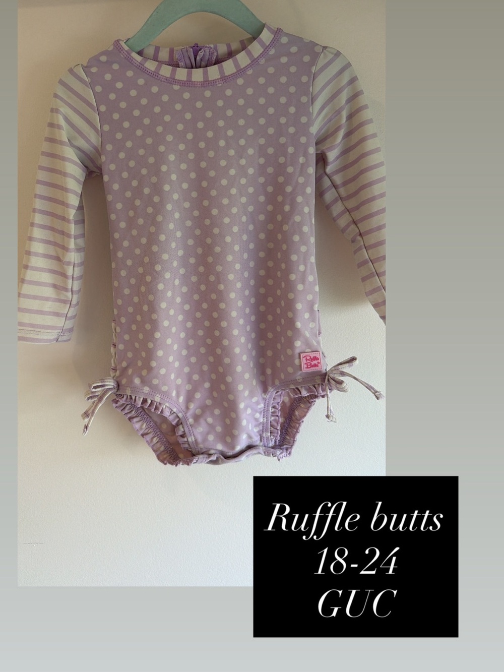 Ruffle Butts Lavender and White Polka Dot Long-Sleeve One-Piece